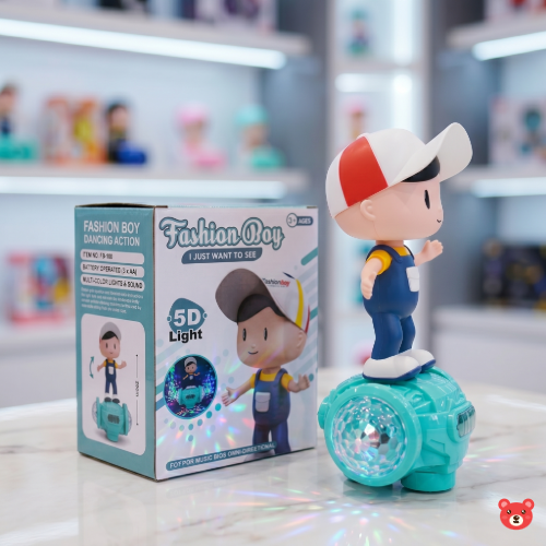 Fashion Boy Interactive Dancing Toy – Battery-Operated Musical Boy Doll with 5D Multi-Color Flash Lights & Omni-Directional Action