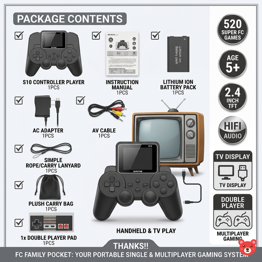 S10 Retro Handheld Video Game Console with TV Output and Multiplayer Support
