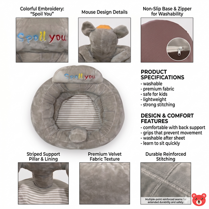 Premium Plush Baby Support Seat Sofa – Ergonomic Learning-to-Sit Chair with Non-Slip Base and Washable Cover for Infants (0-1 Year)