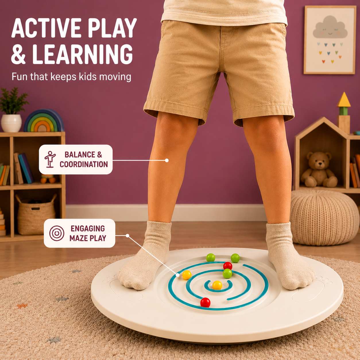 Balancing Board Maze Game with Colorful Balls – Oval Balance Board for Kids