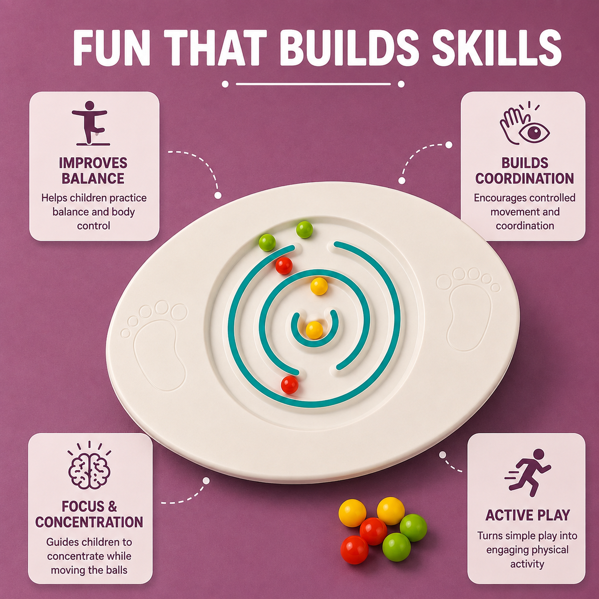 Balancing Board Maze Game with Colorful Balls – Oval Balance Board for Kids