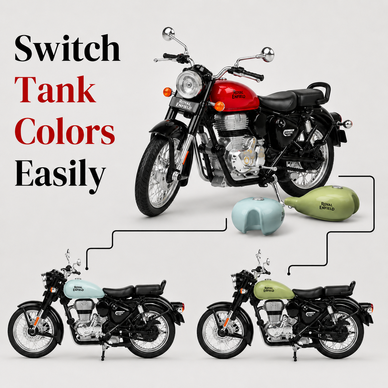Royal Enfield Classic 350 Die-Cast Toy Bike | Pull Back & 2 Seat Modes