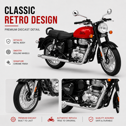 Royal Enfield Classic 350 Die-Cast Toy Bike | Pull Back & 2 Seat Modes