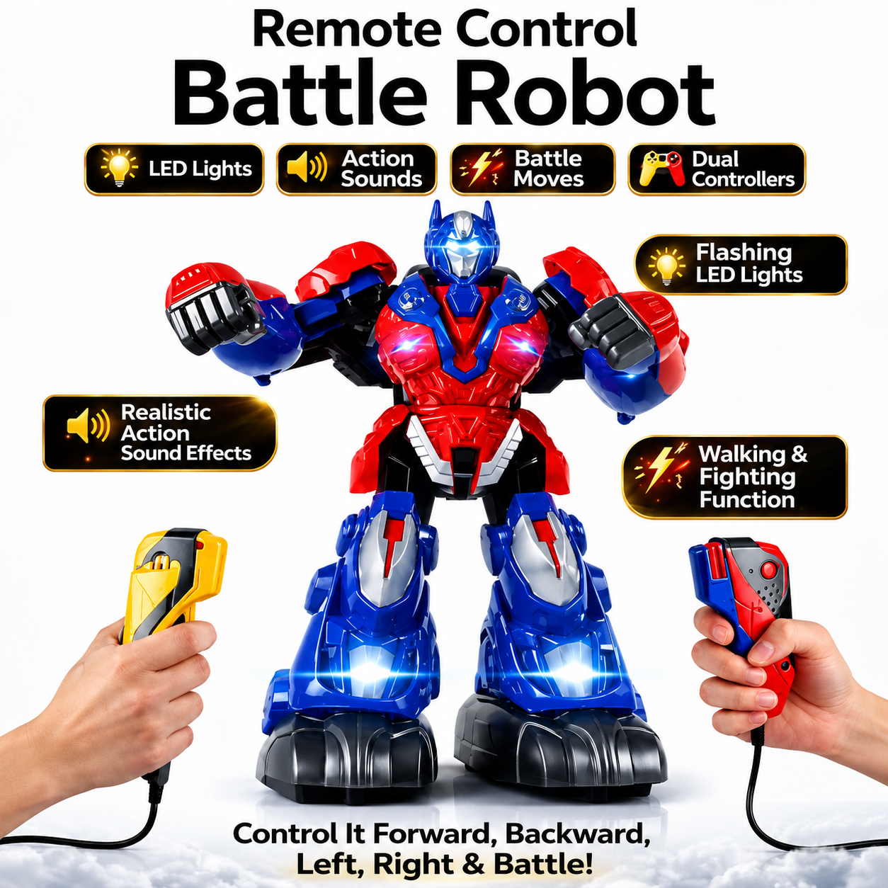 Interactive RC Robot Set for Kids – Battle Robots with Controllers, Lights & Sounds, Educational Toy - [ Multi Color ]