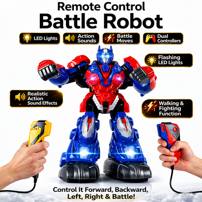 Interactive RC Robot Set for Kids – Battle Robots with Controllers, Lights & Sounds, Educational Toy - [ Multi Color ]