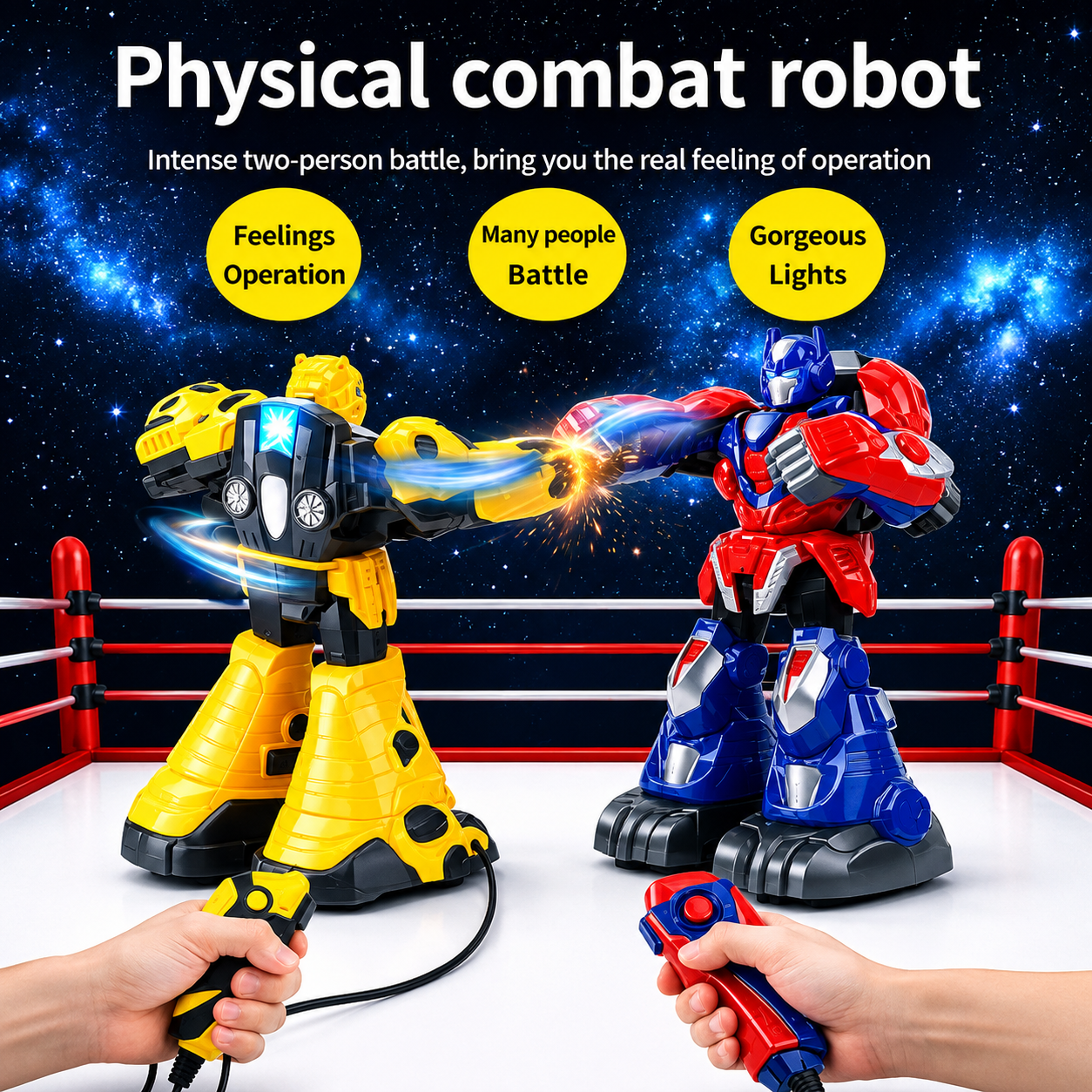 Interactive RC Robot Set for Kids – Battle Robots with Controllers, Lights & Sounds, Educational Toy - [ Multi Color ]