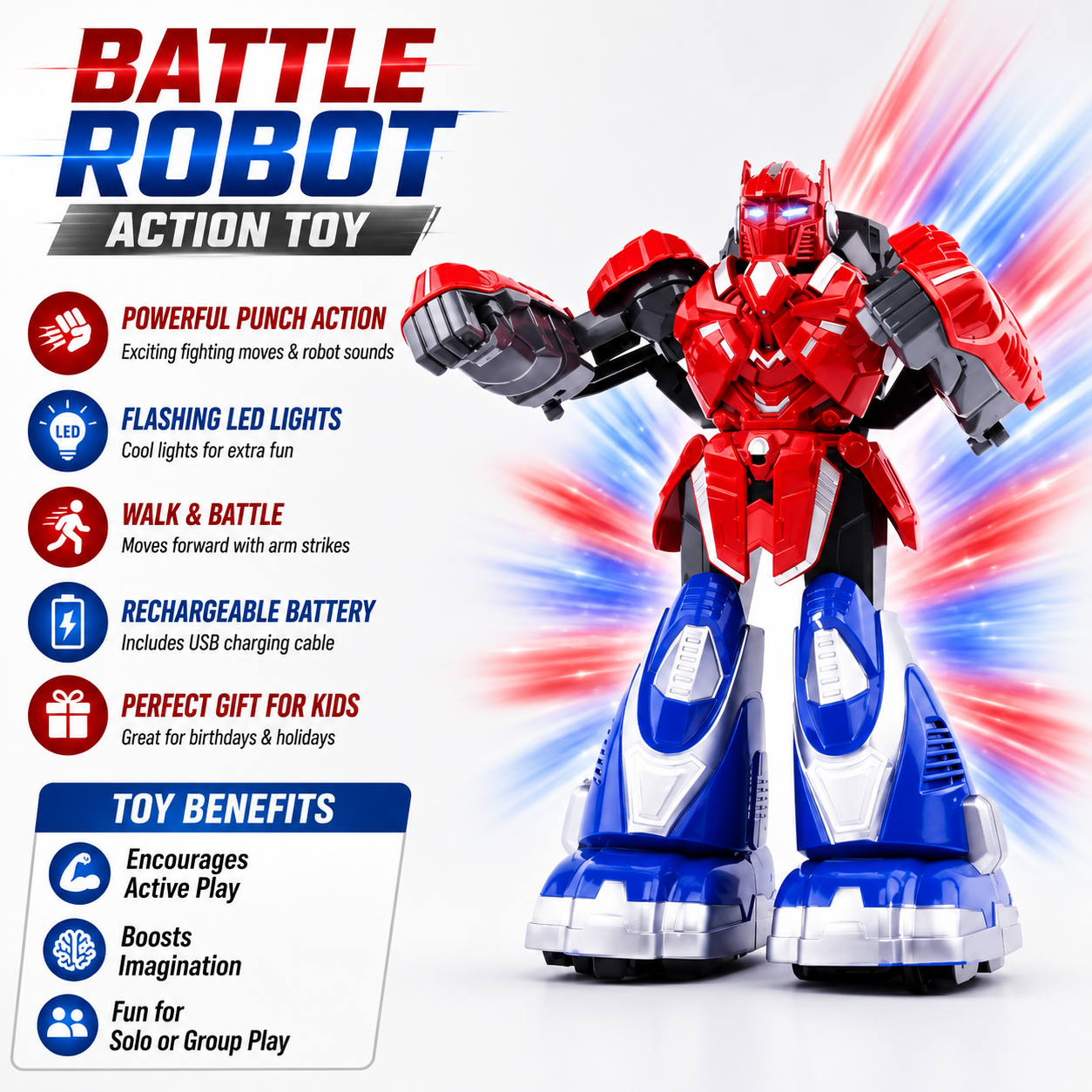 Interactive RC Robot Set for Kids – Battle Robots with Controllers, Lights & Sounds, Educational Toy - [ Multi Color ]