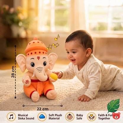 My Ganeshji Musical Plush Toy – Soft, Devotional & Baby-Safe Eco-Friendly Toy (28 CM)