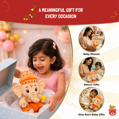 My Ganeshji Musical Plush Toy – Soft, Devotional & Baby-Safe Eco-Friendly Toy (28 CM)