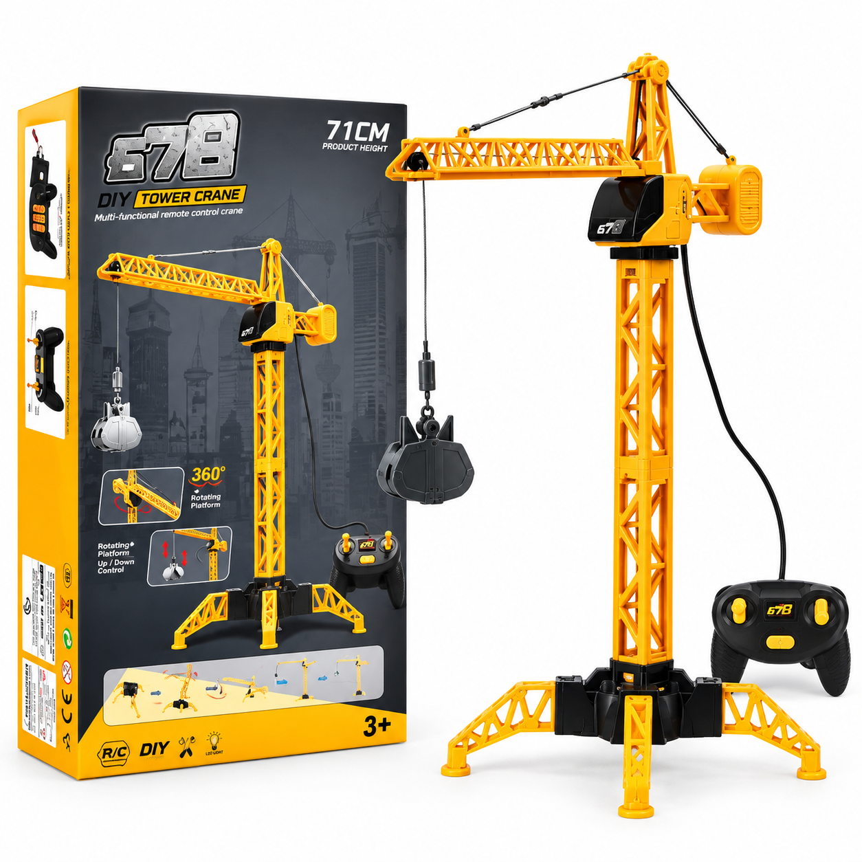 Wired Remote Control Tower Crane Toy for Kids with 360° Rotation & Lifting Hook