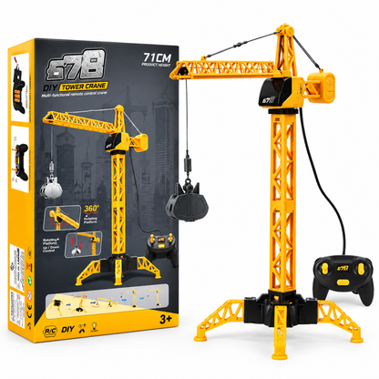 Wired Remote Control Tower Crane Toy for Kids with 360° Rotation & Lifting Hook