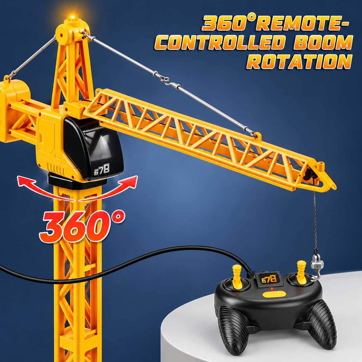Wired Remote Control Tower Crane Toy for Kids with 360° Rotation & Lifting Hook