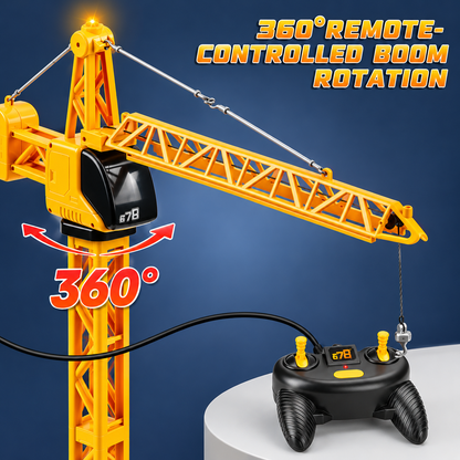 Wired Remote Control Tower Crane Toy for Kids with 360° Rotation & Lifting Hook