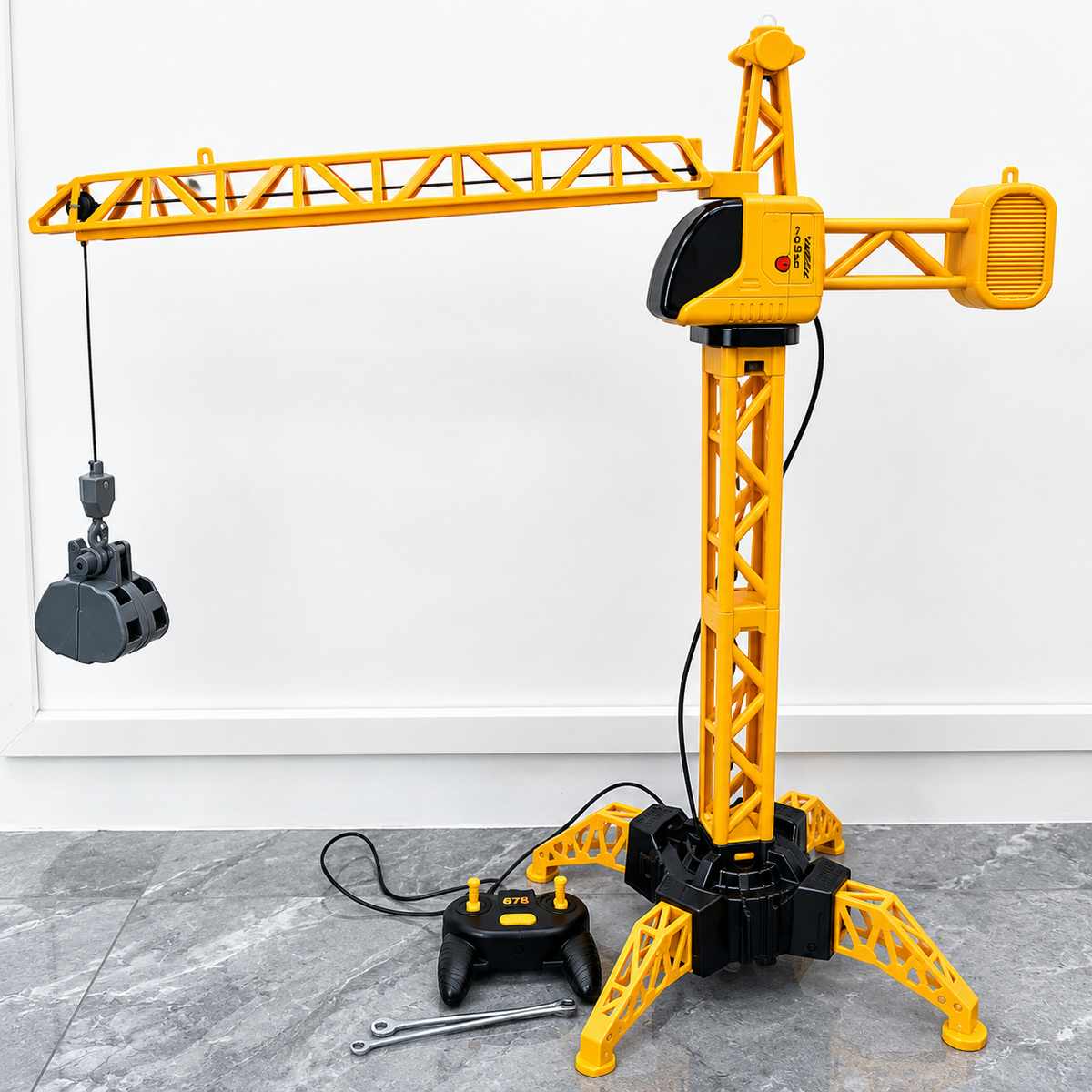 Wired Remote Control Tower Crane Toy for Kids with 360° Rotation & Lifting Hook