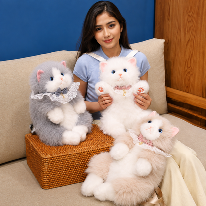 Cute Cat Plush Backpack for Girls & Women Kawaii Soft Toy Cat Bag with Sound, Fluffy Stuffed Animal Shoulder Backpack