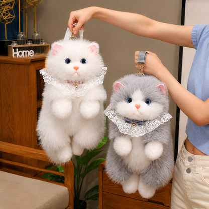 Cute Cat Plush Backpack for Girls & Women Kawaii Soft Toy Cat Bag with Sound, Fluffy Stuffed Animal Shoulder Backpack