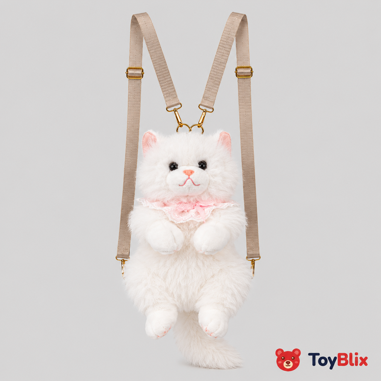 Cute Cat Plush Backpack for Girls & Women Kawaii Soft Toy Cat Bag with Sound, Fluffy Stuffed Animal Shoulder Backpack