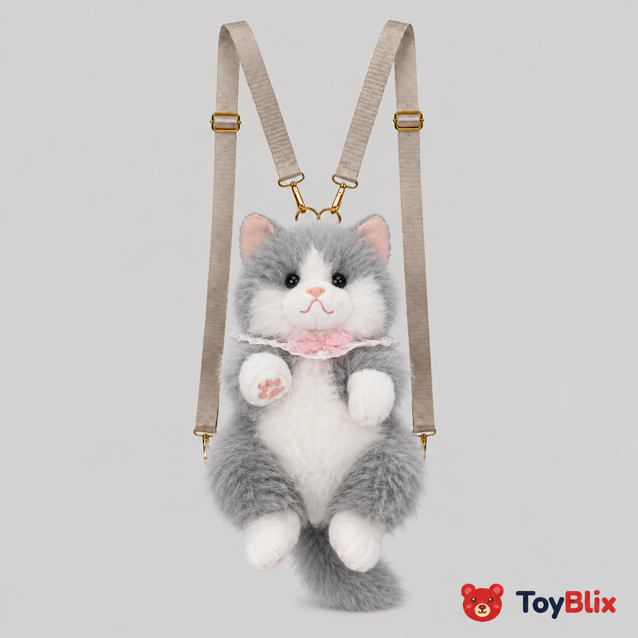 Cute Cat Plush Backpack for Girls & Women Kawaii Soft Toy Cat Bag with Sound, Fluffy Stuffed Animal Shoulder Backpack