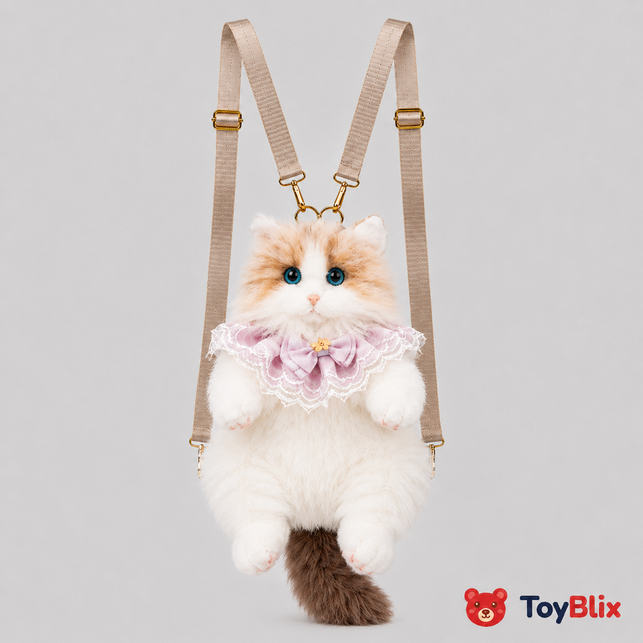 Cute Cat Plush Backpack for Girls & Women Kawaii Soft Toy Cat Bag with Sound, Fluffy Stuffed Animal Shoulder Backpack