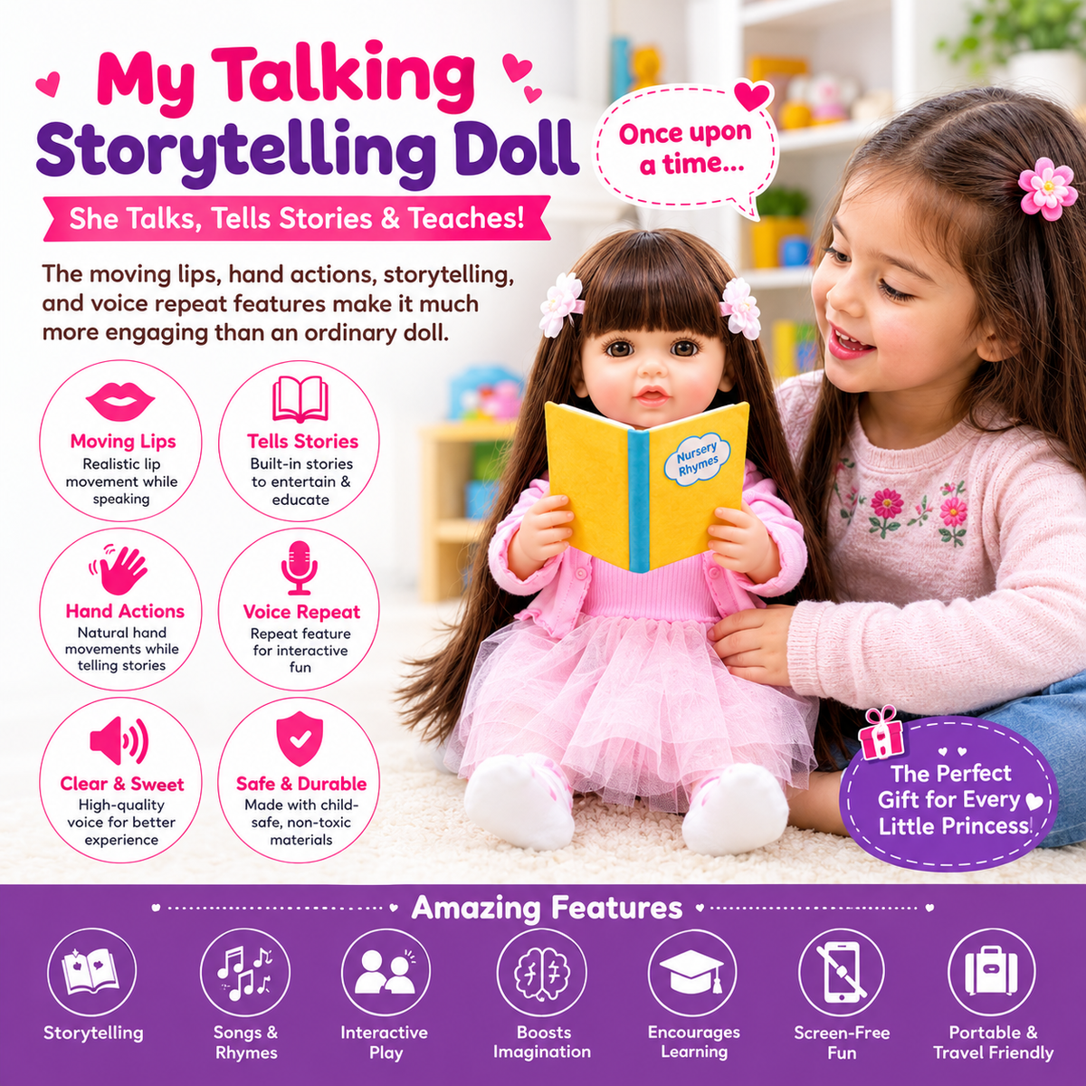 AI Reborn Baby Doll with Smart Remote, Voice Recording, Storytelling, Music & Learning Features for Kids