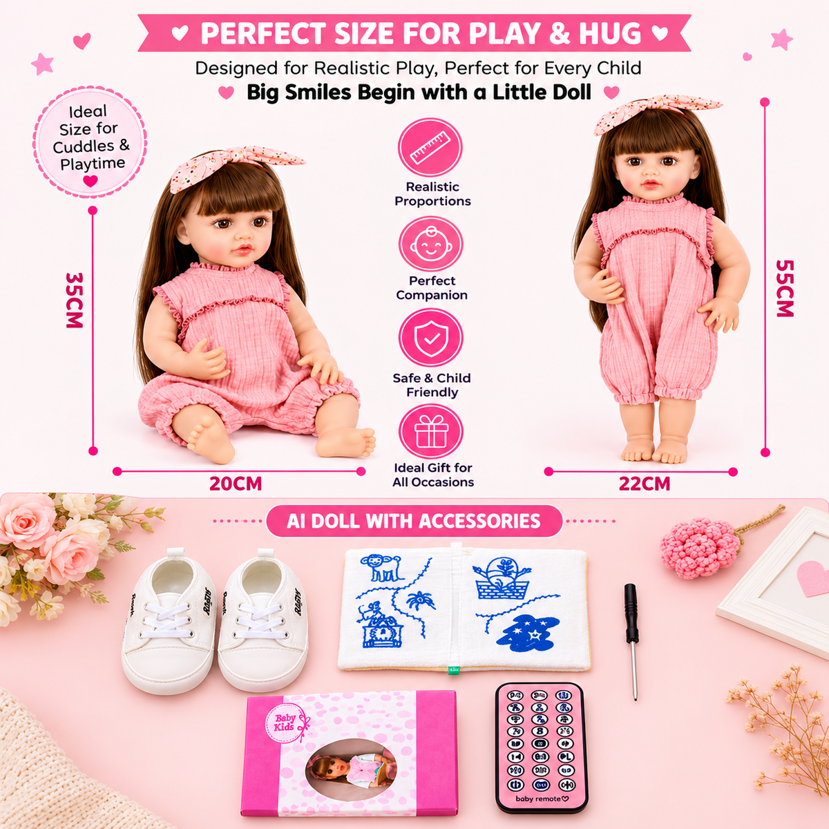 AI Reborn Baby Doll with Smart Remote, Voice Recording, Storytelling, Music & Learning Features for Kids