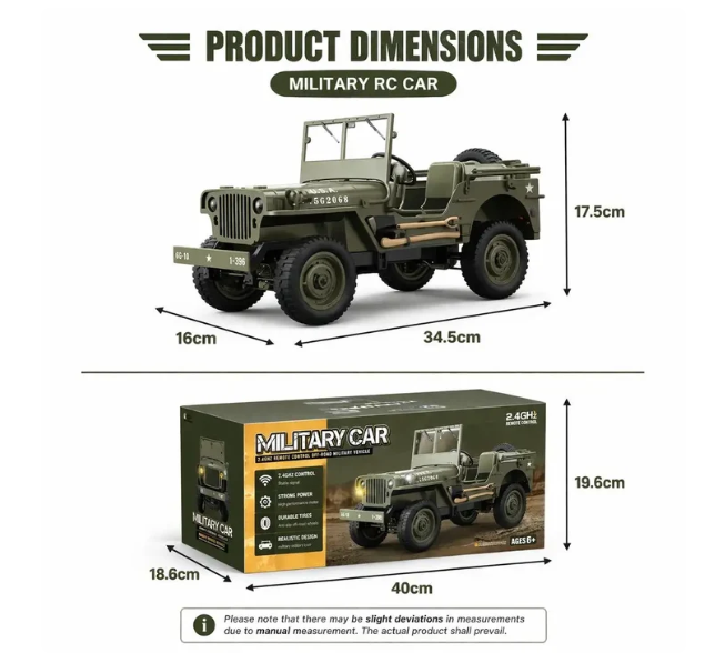 Classic Army Jeep with Steering Wheel | Realistic Off-Road R/C Vehicle