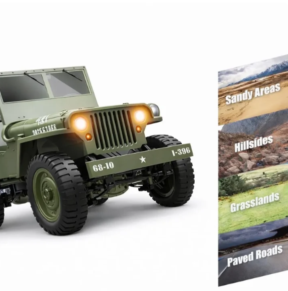 Classic Army Jeep with Steering Wheel | Realistic Off-Road R/C Vehicle
