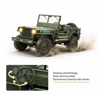Classic Army Jeep with Steering Wheel | Realistic Off-Road R/C Vehicle