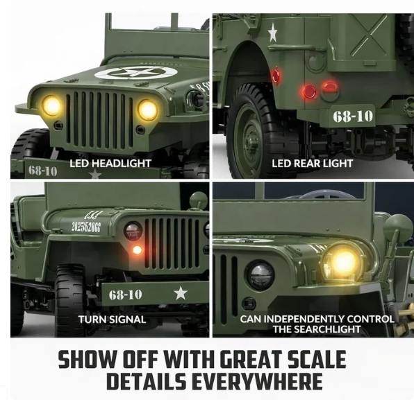 Classic Army Jeep with Steering Wheel | Realistic Off-Road R/C Vehicle