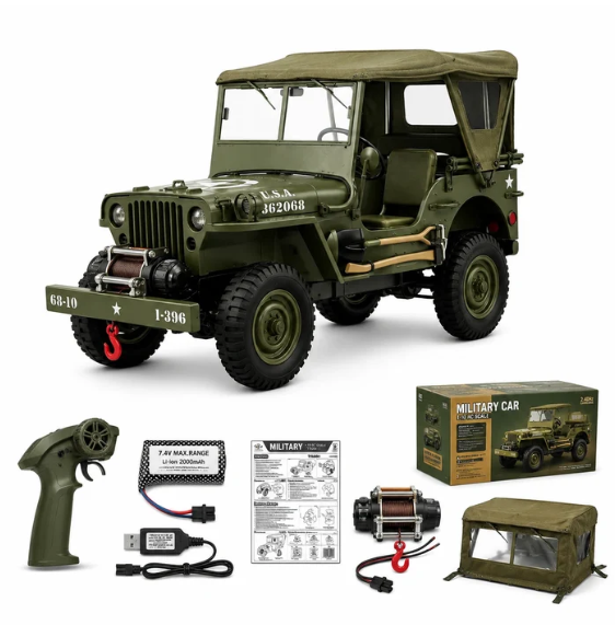 Classic Army Jeep with Steering Wheel | Realistic Off-Road R/C Vehicle