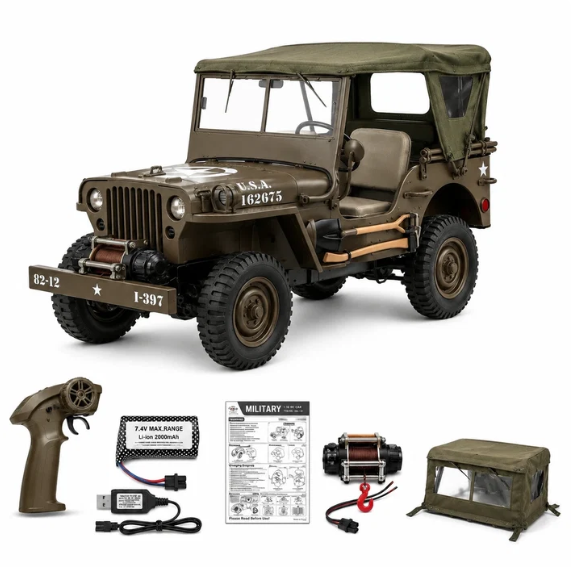 Classic Army Jeep with Steering Wheel | Realistic Off-Road R/C Vehicle