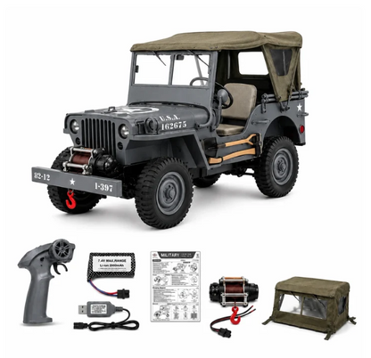 Classic Army Jeep with Steering Wheel | Realistic Off-Road R/C Vehicle