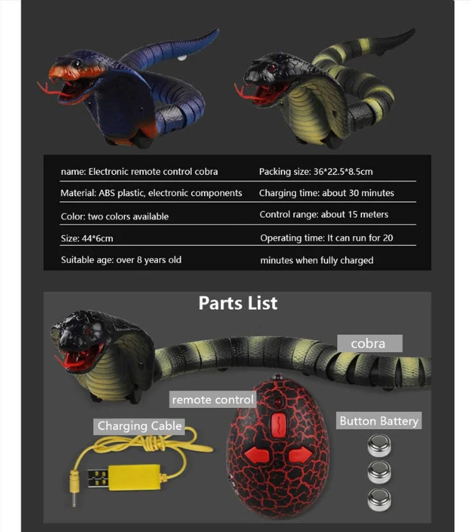 Remote Control Realistic Cobra Snake Toy – Electric RC Snake with Remote Control for Kids