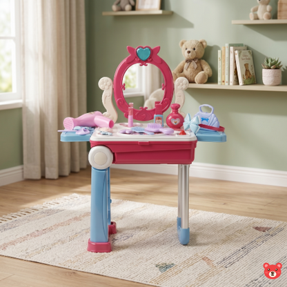 2-in-1 Kids Princess Vanity Playset with Portable Trolley Suitcase