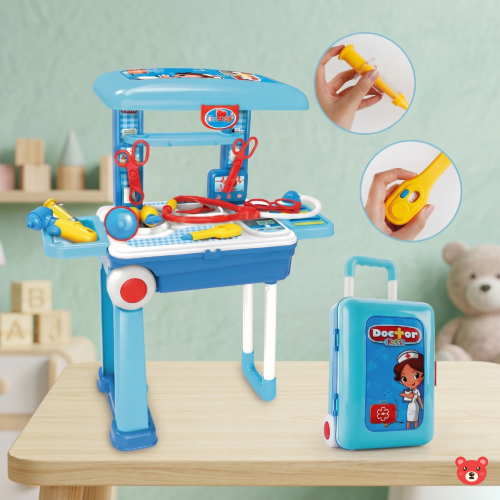 2-in-1 Kids Little Doctor Play Set with Portable Trolley Suitcase