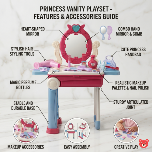 2-in-1 Kids Princess Vanity Playset with Portable Trolley Suitcase