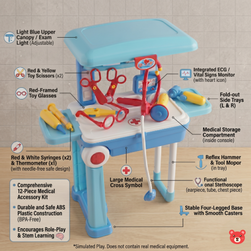 2-in-1 Kids Little Doctor Play Set with Portable Trolley Suitcase