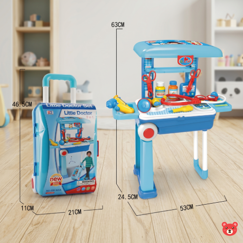 2-in-1 Kids Little Doctor Play Set with Portable Trolley Suitcase