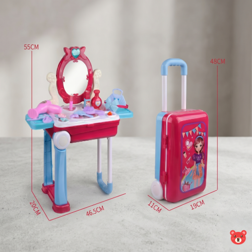 2-in-1 Kids Princess Vanity Playset with Portable Trolley Suitcase