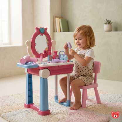 2-in-1 Kids Princess Vanity Playset with Portable Trolley Suitcase