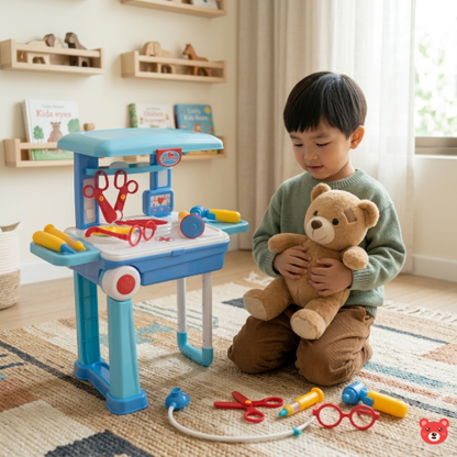 2-in-1 Kids Little Doctor Play Set with Portable Trolley Suitcase