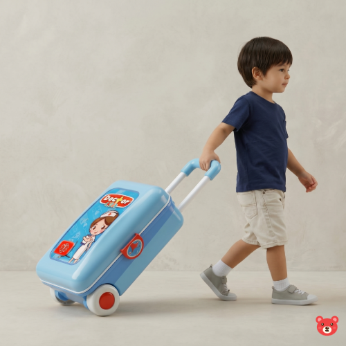 2-in-1 Kids Little Doctor Play Set with Portable Trolley Suitcase