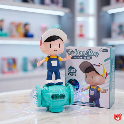 Fashion Boy Interactive Dancing Toy – Battery-Operated Musical Boy Doll with 5D Multi-Color Flash Lights & Omni-Directional Action