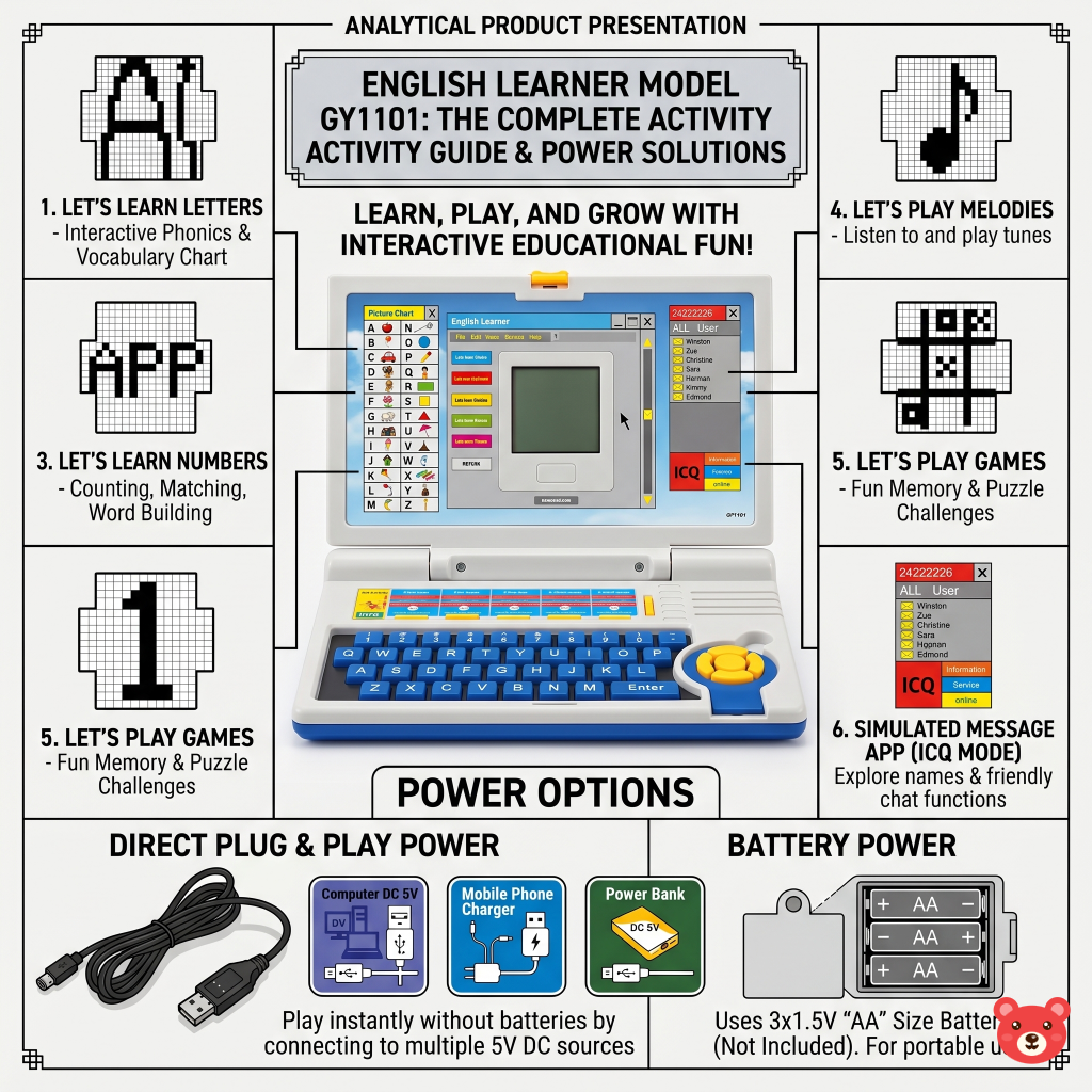 Educational Kids Laptop Toy with Mouse – 20 Learning Activities, Interactive Games, and Dual Power Plug & Play Feature (Ages 3+)