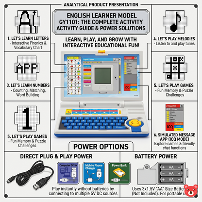 Educational Kids Laptop Toy with Mouse – 20 Learning Activities, Interactive Games, and Dual Power Plug & Play Feature (Ages 3+)