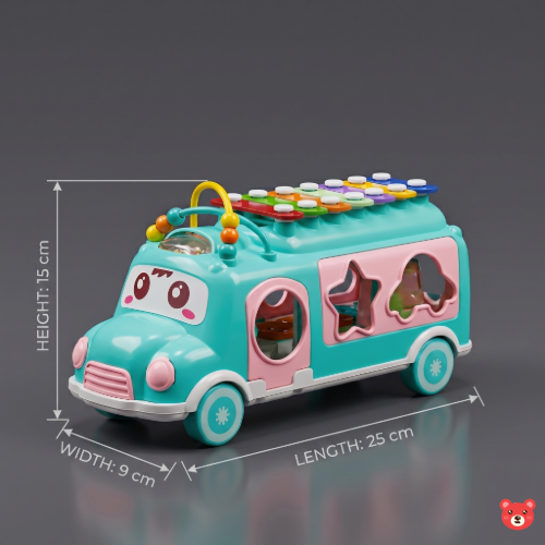 6-in-1 Educational Musical Activity Toy Bus with Xylophone, Shape Sorter, and Bead Maze for Toddlers