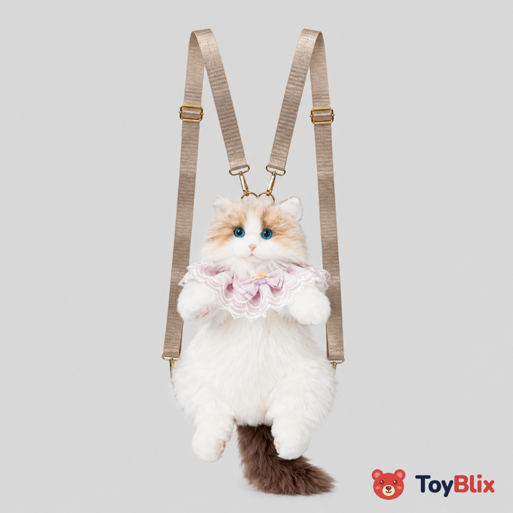 Cute Cat Plush Backpack for Girls & Women Kawaii Soft Toy Cat Bag with Sound, Fluffy Stuffed Animal Shoulder Backpack