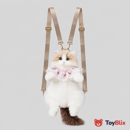 Cute Cat Plush Backpack for Girls & Women Kawaii Soft Toy Cat Bag with Sound, Fluffy Stuffed Animal Shoulder Backpack