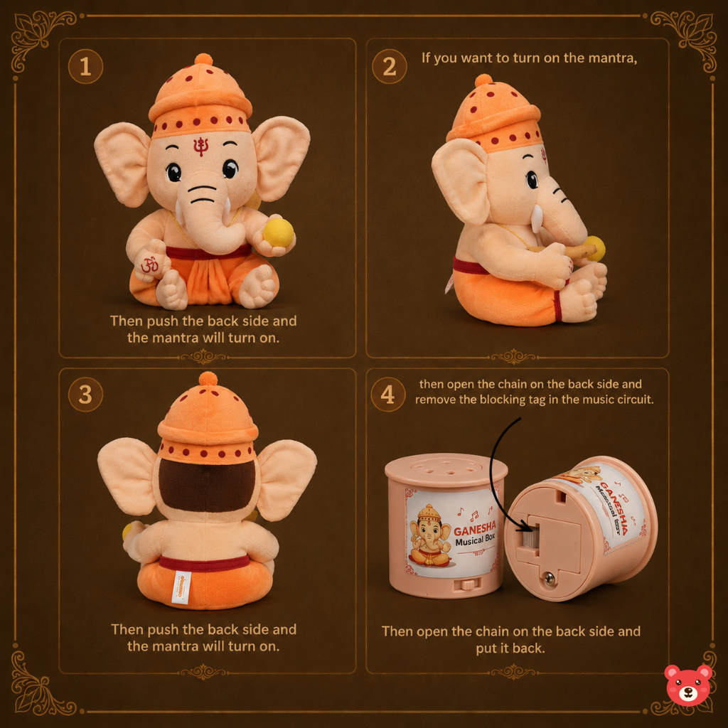 My Ganeshji Musical Plush Toy – Soft, Devotional & Baby-Safe Eco-Friendly Toy (28 CM)