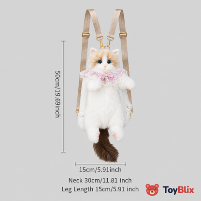 Cute Cat Plush Backpack for Girls & Women Kawaii Soft Toy Cat Bag with Sound, Fluffy Stuffed Animal Shoulder Backpack